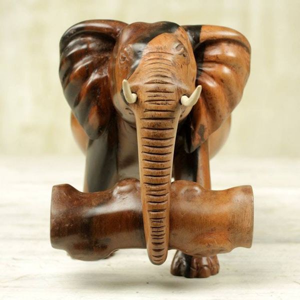 Alternate image for Mahogany Wood Statuette of an Elephant from Ghana Elephants Burden