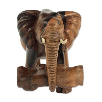 Alternate image for Mahogany Wood Statuette of an Elephant from Ghana Elephants Burden