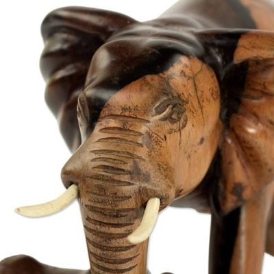 Alternate image for Mahogany Wood Statuette of an Elephant from Ghana Elephants Burden