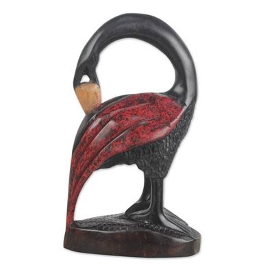Alternate image for Hand Carved Sese Wood Bird Sculpture from West Africa Sankofa