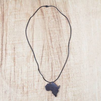 Alternate image for Ebony Wood African Continent Pendant Necklace from Ghana African Continent
