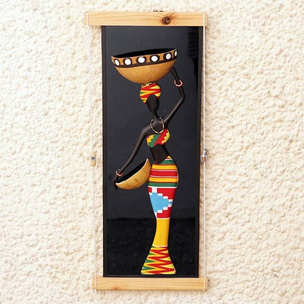 Colorful Calabash Gourd and Glass Wall Art of Vigorous Woman 'Joyous Goddess'