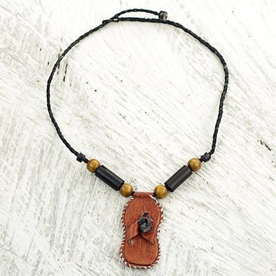 Alternate image for Handmade Necklace with Leather Pendant and Beaded Accents Ahenema Royalty