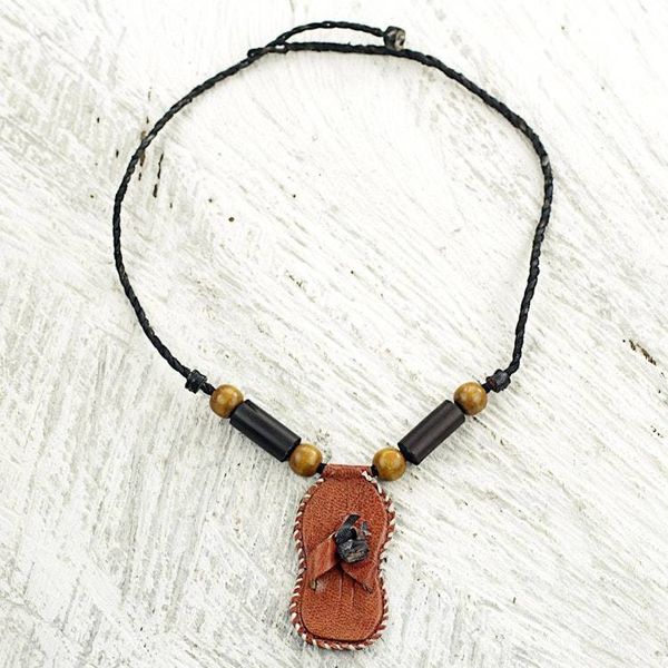 Alternate image for Handmade Necklace with Leather Pendant and Beaded Accents Ahenema Royalty