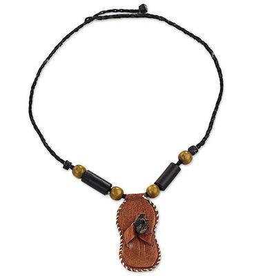 Alternate image for Handmade Necklace with Leather Pendant and Beaded Accents Ahenema Royalty