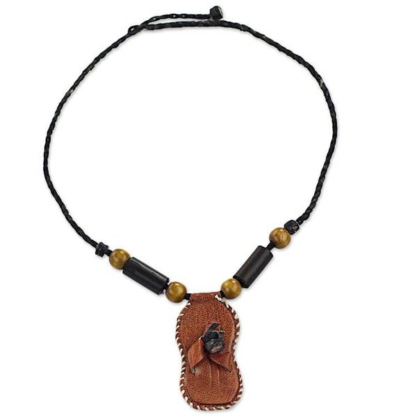 Alternate image for Handmade Necklace with Leather Pendant and Beaded Accents Ahenema Royalty