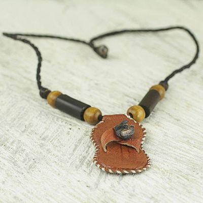 Alternate image for Handmade Necklace with Leather Pendant and Beaded Accents Ahenema Royalty