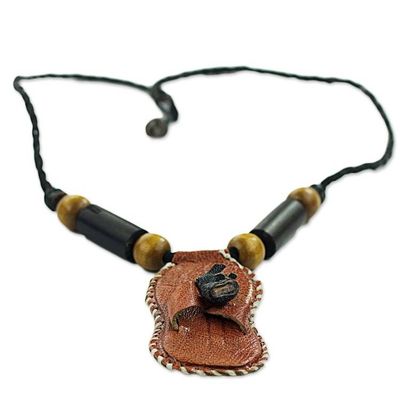 Alternate image for Handmade Necklace with Leather Pendant and Beaded Accents Ahenema Royalty