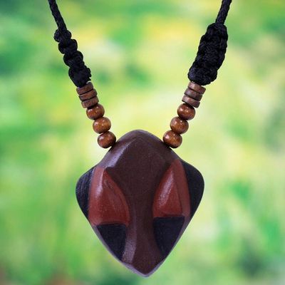 Alternate image for Mens wood pendant necklace Ancestral Mask