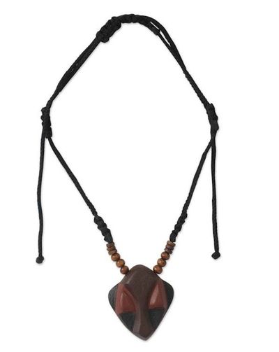 Alternate image for Mens wood pendant necklace Ancestral Mask