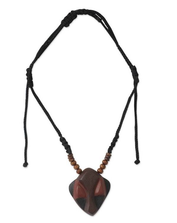 Alternate image for Mens wood pendant necklace Ancestral Mask