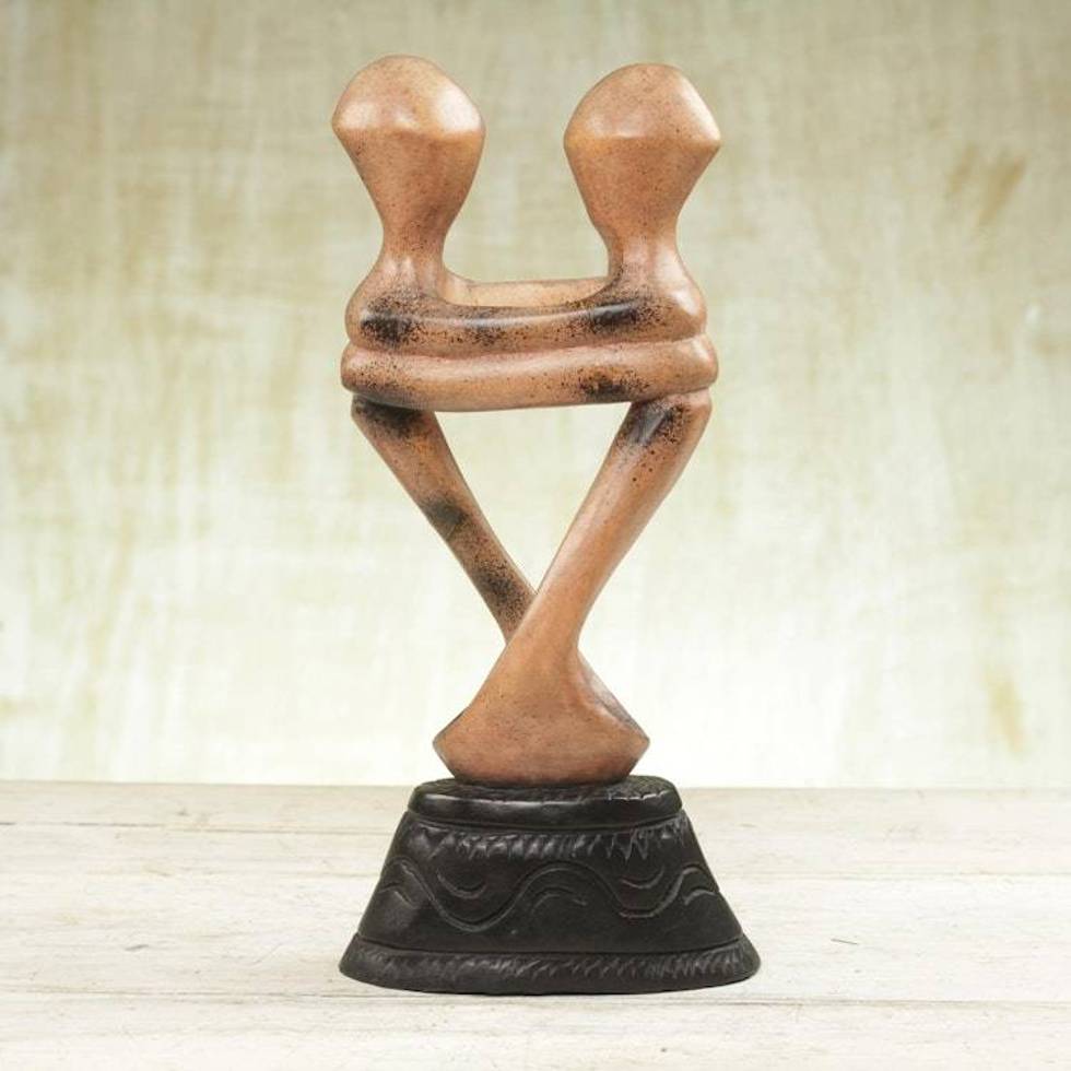Artisan Crafted Romantic Wood Sculpture 'Moment of Love'