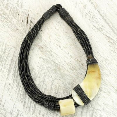 Alternate image for Horn and Bone Pendants on Black Leather Necklace Sougri Black
