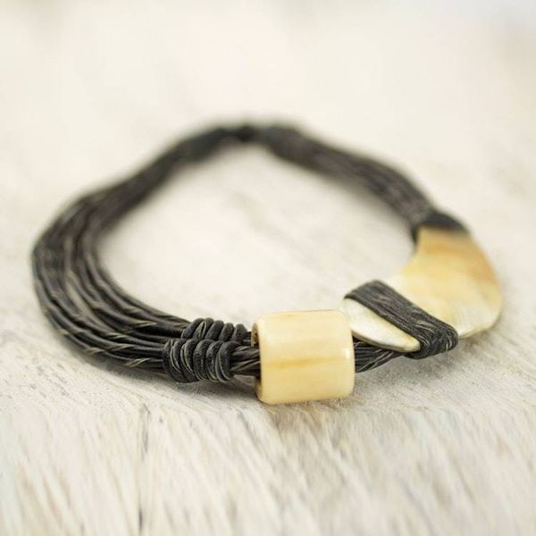 Alternate image for Horn and Bone Pendants on Black Leather Necklace Sougri Black