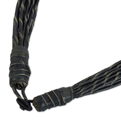 Alternate image for Horn and Bone Pendants on Black Leather Necklace Sougri Black
