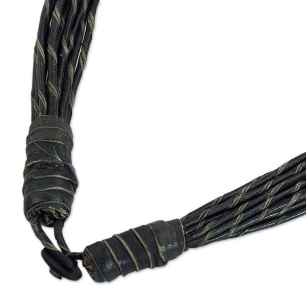 Alternate image for Horn and Bone Pendants on Black Leather Necklace Sougri Black