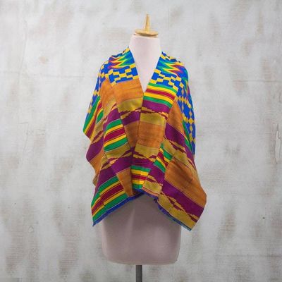 Alternate image for Handwoven Cotton Blend Kente Cloth Shawl 17 inch width Fathia Beauty