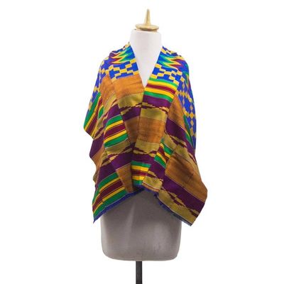 Alternate image for Handwoven Cotton Blend Kente Cloth Shawl 17 inch width Fathia Beauty