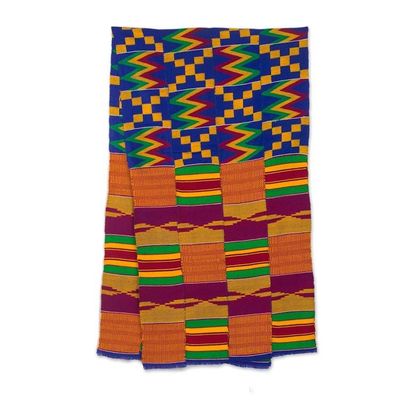 Alternate image for Handwoven Cotton Blend Kente Cloth Shawl 17 inch width Fathia Beauty