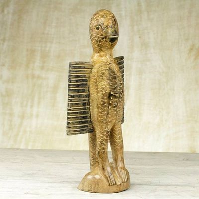 Alternate image for Hand Carved African Wood Sculpture of Dove from Ghana Dove