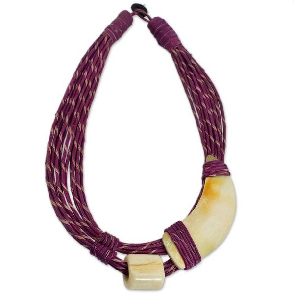 Alternate image for Natural Horn and Bone Leather Hand Crafted Violet Necklace Sougri Violet