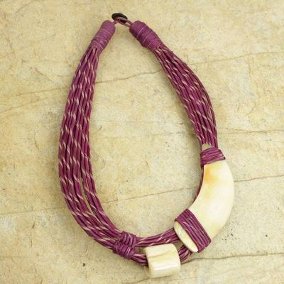 Alternate image for Natural Horn and Bone Leather Hand Crafted Violet Necklace Sougri Violet