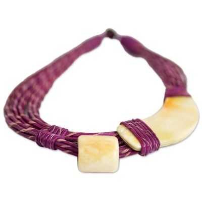 Alternate image for Natural Horn and Bone Leather Hand Crafted Violet Necklace Sougri Violet