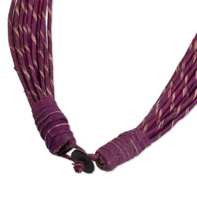 Alternate image for Natural Horn and Bone Leather Hand Crafted Violet Necklace Sougri Violet