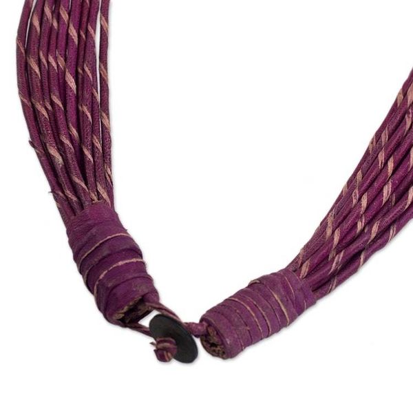 Alternate image for Natural Horn and Bone Leather Hand Crafted Violet Necklace Sougri Violet