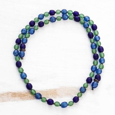 Alternate image for Blue and Green Recycled Glass Lariat Necklace from Ghana Eco Ocean