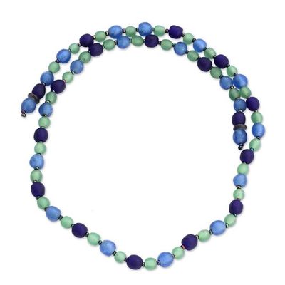 Alternate image for Blue and Green Recycled Glass Lariat Necklace from Ghana Eco Ocean