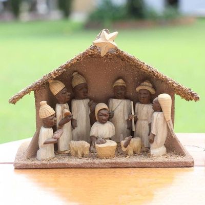 Alternate image for Handcrafted Wood Nativity Religious Sculpture Holy Birth