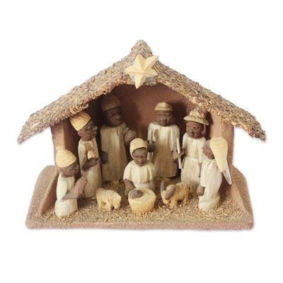 Alternate image for Handcrafted Wood Nativity Religious Sculpture Holy Birth
