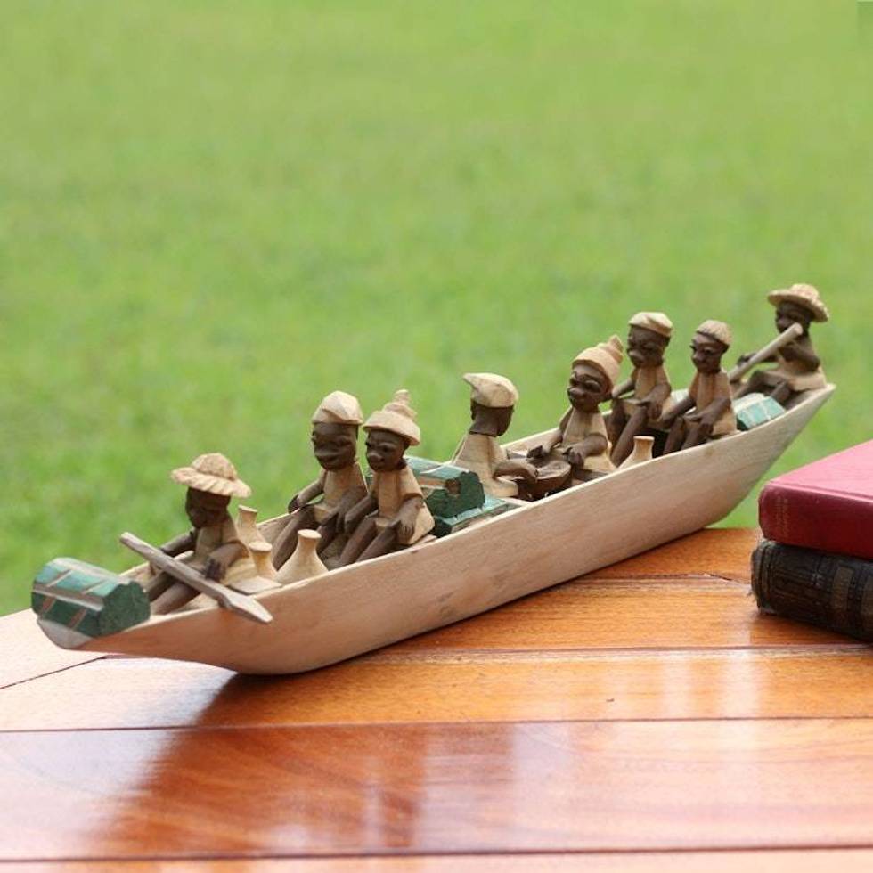 African Wood Sculpture 'Boat of Eight'