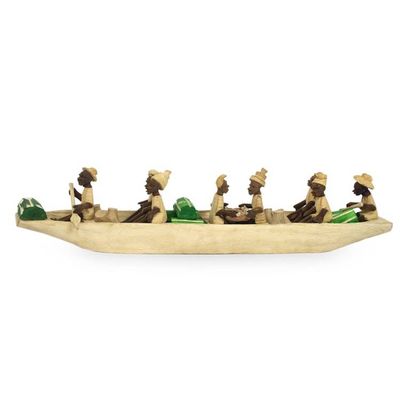 Alternate image for African Wood Sculpture Boat of Eight