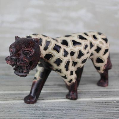 Alternate image for Sese Wood Sculpture of a Tiger with Spots from Ghana Spotted Tiger