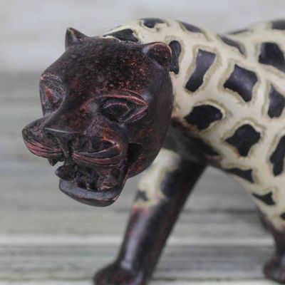 Alternate image for Sese Wood Sculpture of a Tiger with Spots from Ghana Spotted Tiger