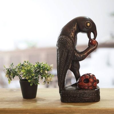 Alternate image for Handcrafted African Bird Theme Wood Sculpture Parrot with Palm Fruit
