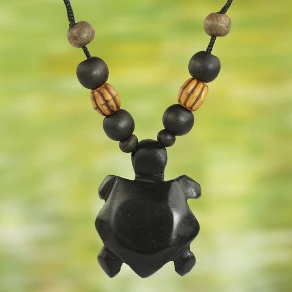 Alternate image for Sese Wood and Bamboo Tortoise Pendant Necklace from Ghana Longevity Tortoise