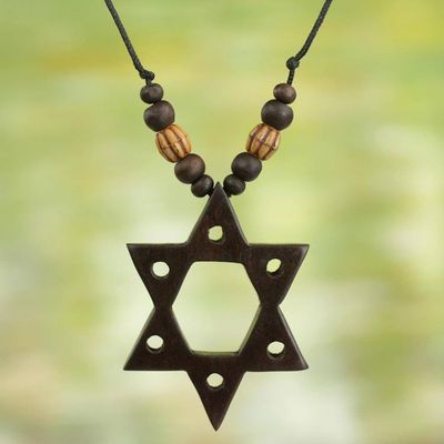 Alternate image for Star of David Hand Crafted Wood Pendant Necklace from Ghana Star of David