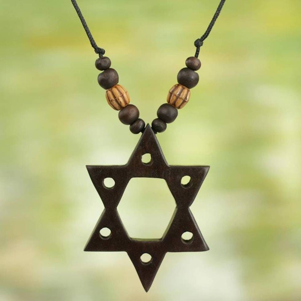 Star of David Hand Crafted Wood Pendant Necklace from Ghana 'Star of David'