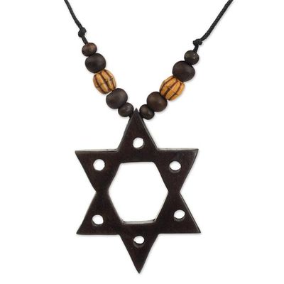 Alternate image for Star of David Hand Crafted Wood Pendant Necklace from Ghana Star of David