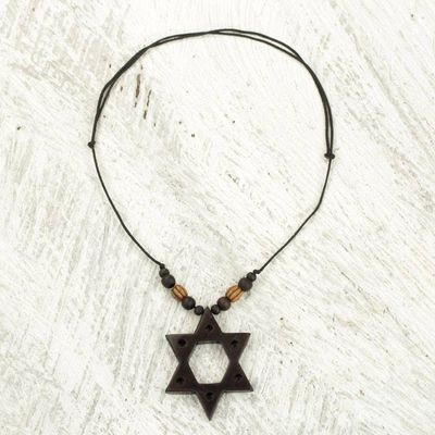 Alternate image for Star of David Hand Crafted Wood Pendant Necklace from Ghana Star of David