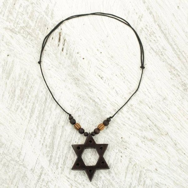Alternate image for Star of David Hand Crafted Wood Pendant Necklace from Ghana Star of David