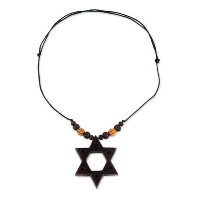 Alternate image for Star of David Hand Crafted Wood Pendant Necklace from Ghana Star of David