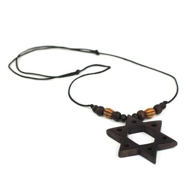 Alternate image for Star of David Hand Crafted Wood Pendant Necklace from Ghana Star of David