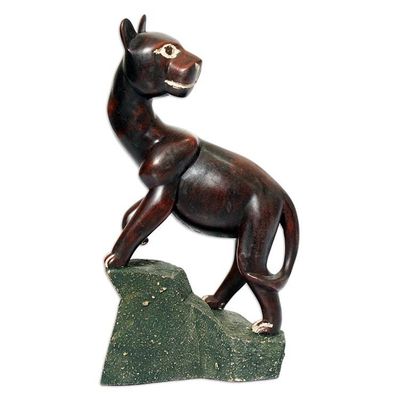 Alternate image for Handcrafted Sese Wood Sculpture of a Traditional Wild Cat Save Our Wildlife