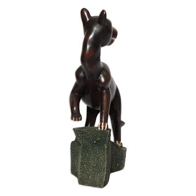 Alternate image for Handcrafted Sese Wood Sculpture of a Traditional Wild Cat Save Our Wildlife