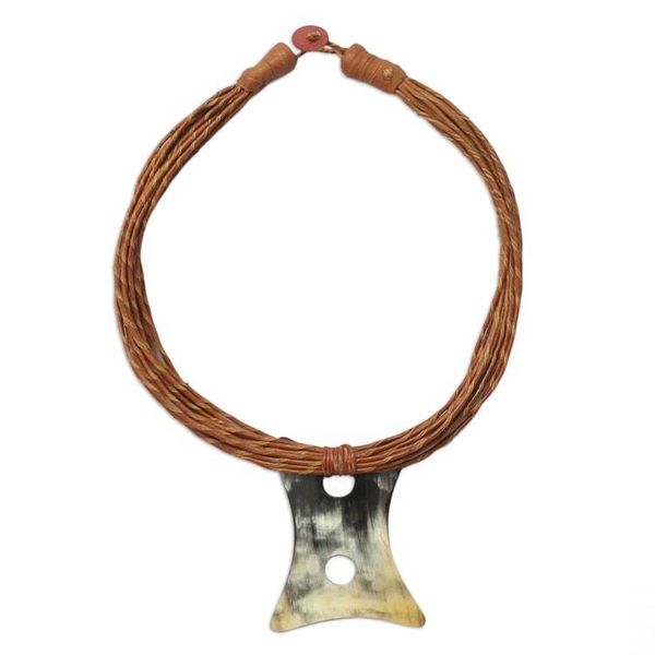 Alternate image for Mens horn and leather necklace Jumai