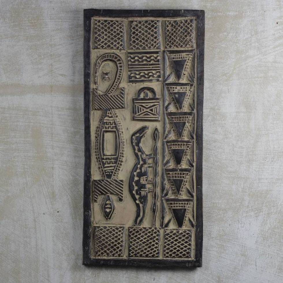 Hand Carved Wood Dogon Style Door Wall Art 'Dogon Luck'
